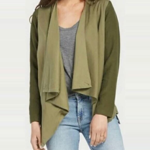 Blank NYC Draped Open Front Jacket Womens Small Olive Green Linen Blend - Picture 2 of 16
